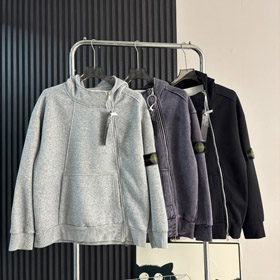 Stone Island classic style cardigan sweatshirt with hood and zipper closure-5264  